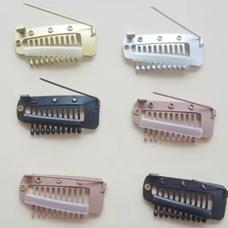 10PCS 3.6cm 10 Teeth Snap Clips with Safety Pin For Human Hair Bangs Snap Hair Clips For Extensions Metal Comb For Closure