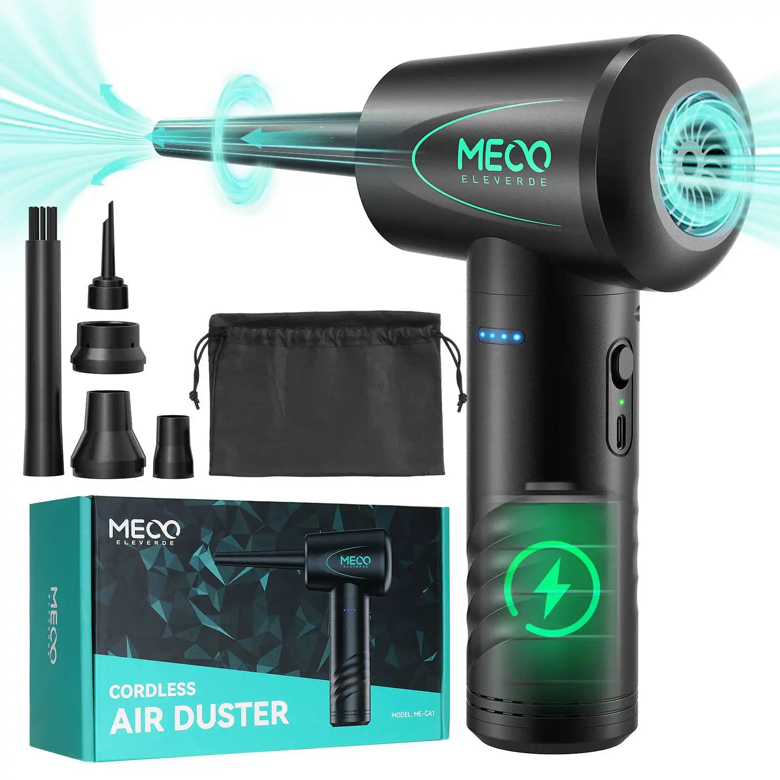 

MECO ME CA1 Compressed Air Duster for Computers Protable Cordless Air Blower Computer Cleaning with LED Light for PC Keyboard