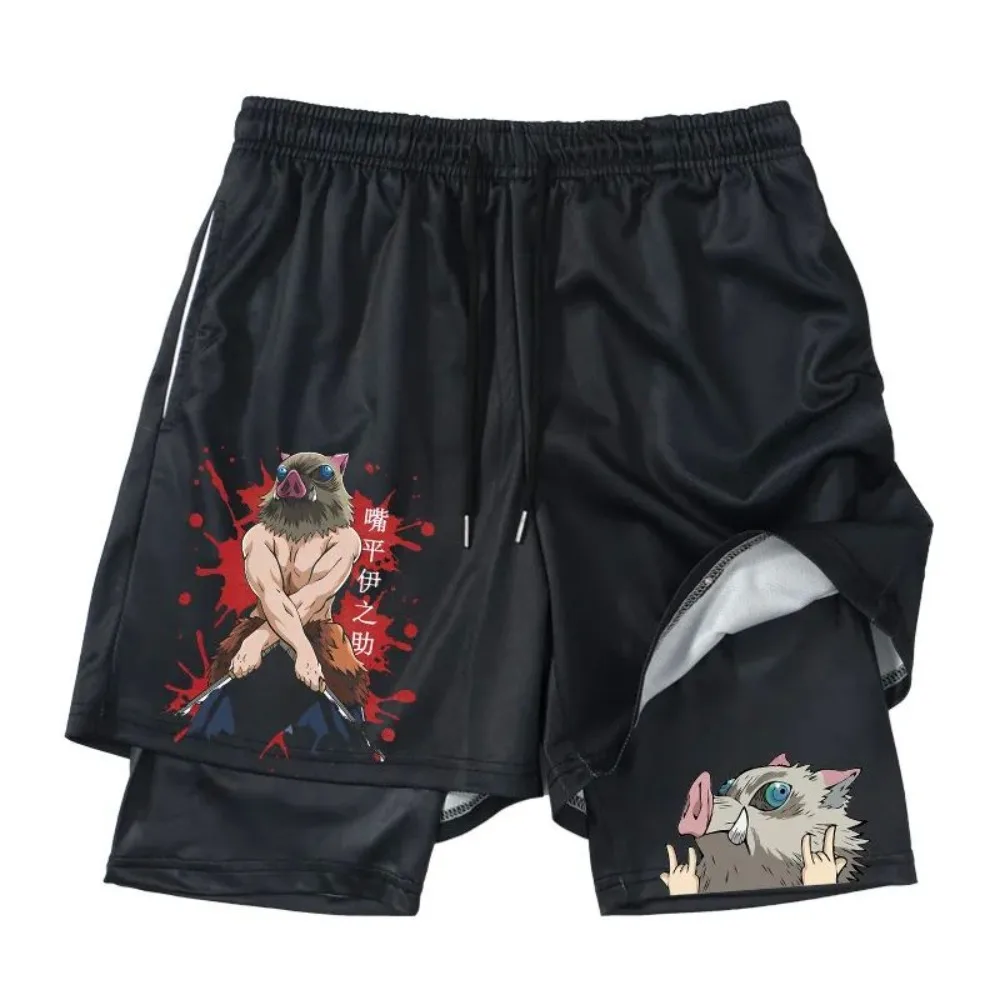 2026 Anime Demon Killer Peripheral Men's and Women's Four Seasons Double Layered Beach Pants Loose Oversized Casual Shorts New