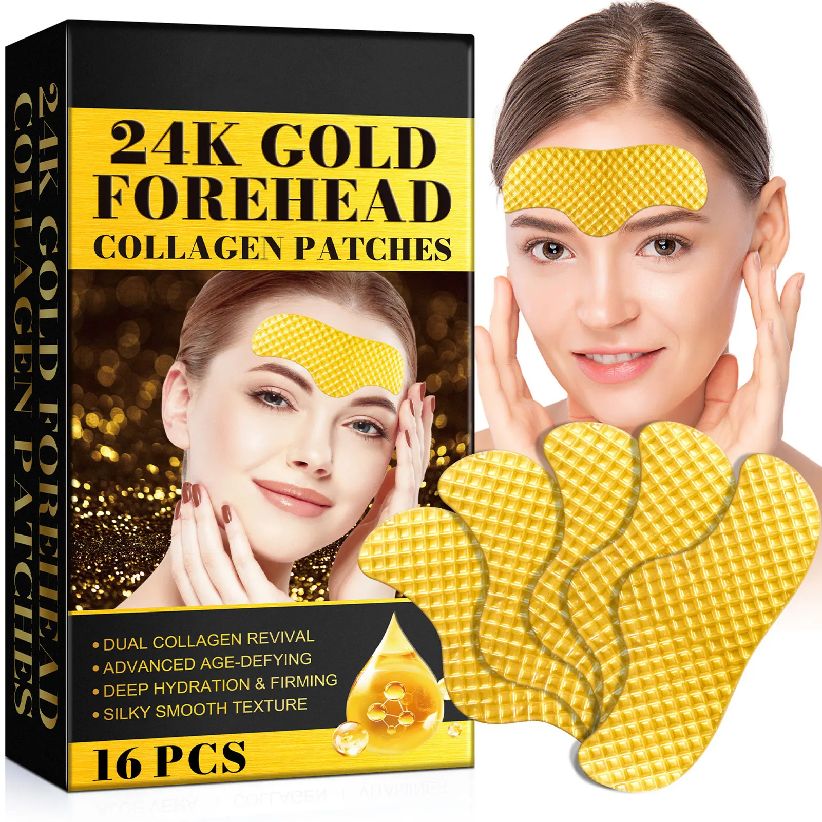 

16pcs Golden Collagen Forehead Wrinkle Patches Forehead Line Removal Patch Anti-aging Moisturizng Anti-wrinkle Forehead Patch