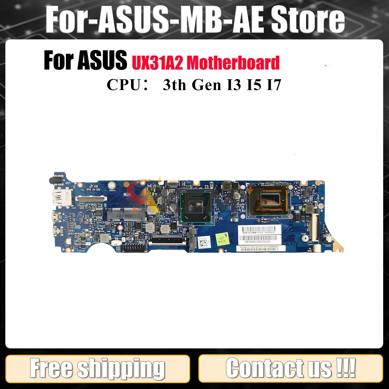 

UX31A2 Laptop Motherboard For ASUS ZenBook UX31A UX31A2 Notebook Mainboard With I3 I5 I7 CPU 100% tests OK fast shipping stk