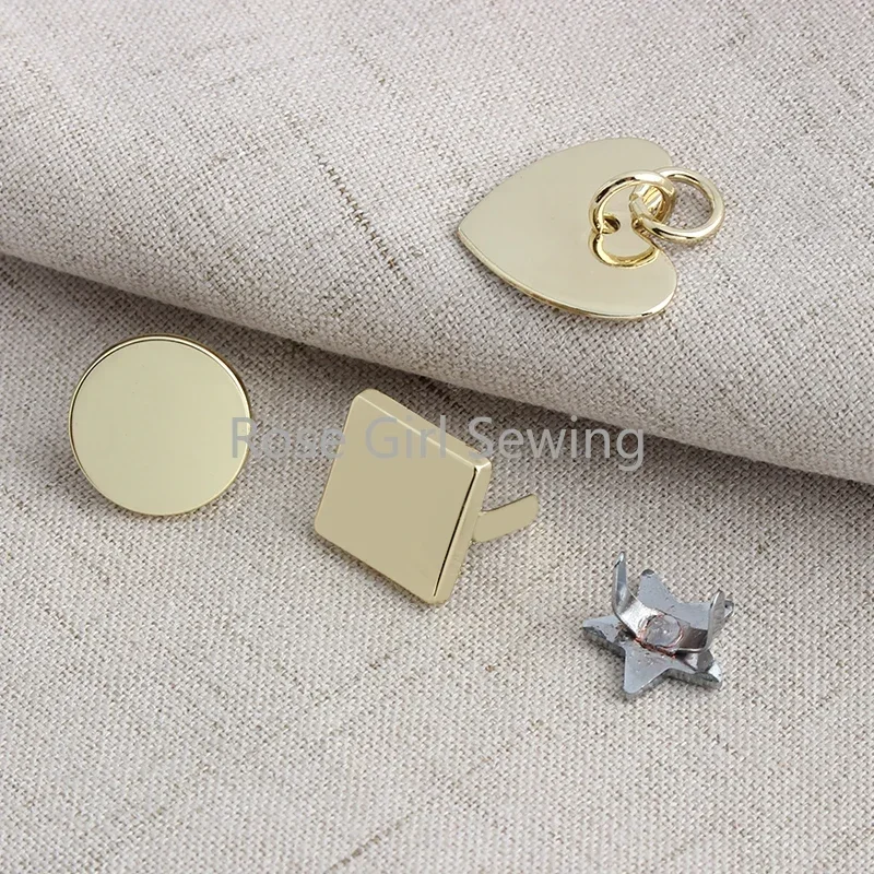 10PCS Star/Round/Heart Shape Metal Label Customize Logo For DIY Sewing Shoes Purse Handbag Bags Making Your Name Decorative Tag