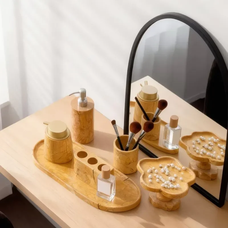 Luxury Natural Marble Tray with Gold Pattern Vanity Set for Modern Villa Entrance Bedroom Living Room Bathroom Home Decor