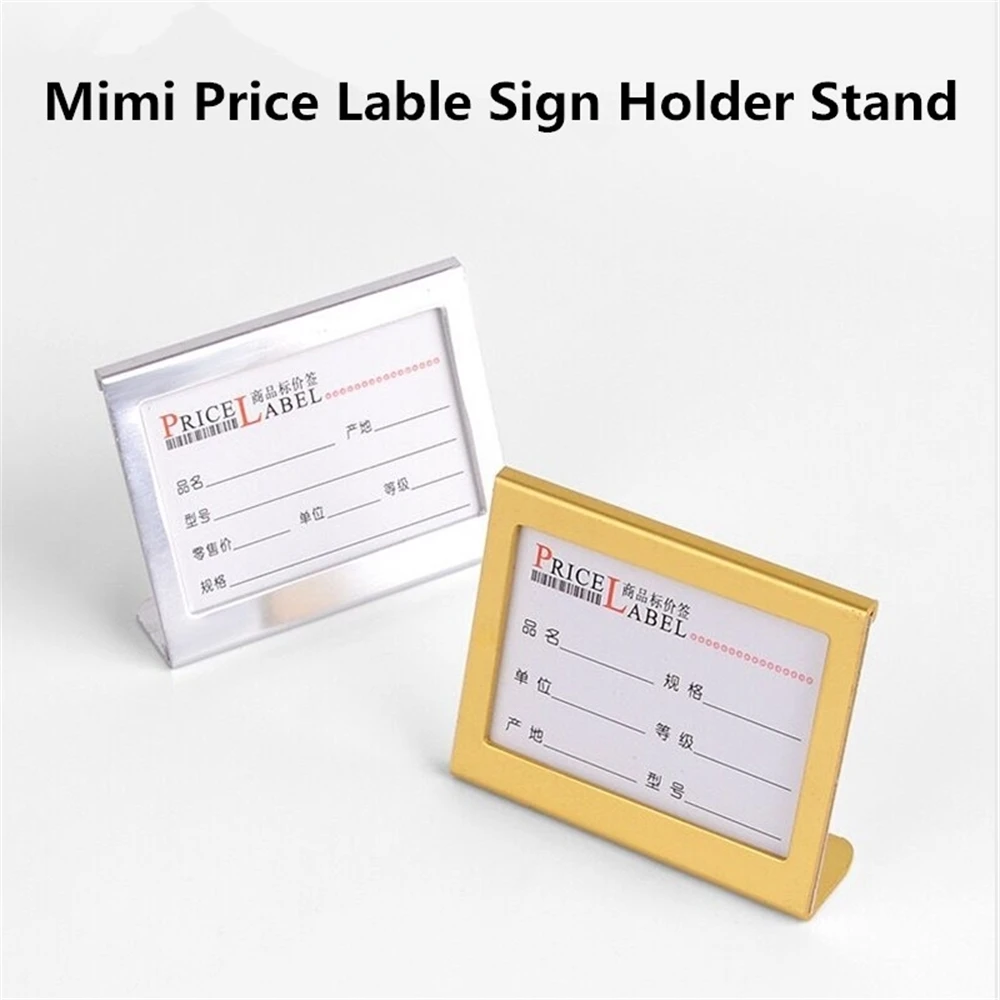 65*49mm Small Aluminum L Shape Mini Sign Holder Display Stand Price Card Tag Label Holder Stand Display