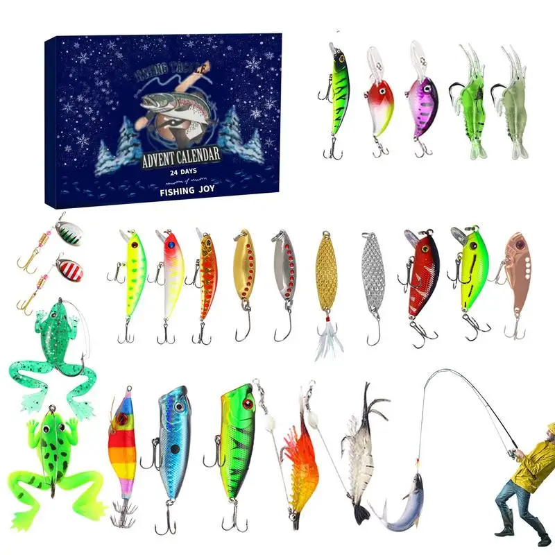 24PCS Fishing Tackle Advent Calendar 2024 Fishing Lures Christmas Countdown Calendar functional and decorative gifts for parents