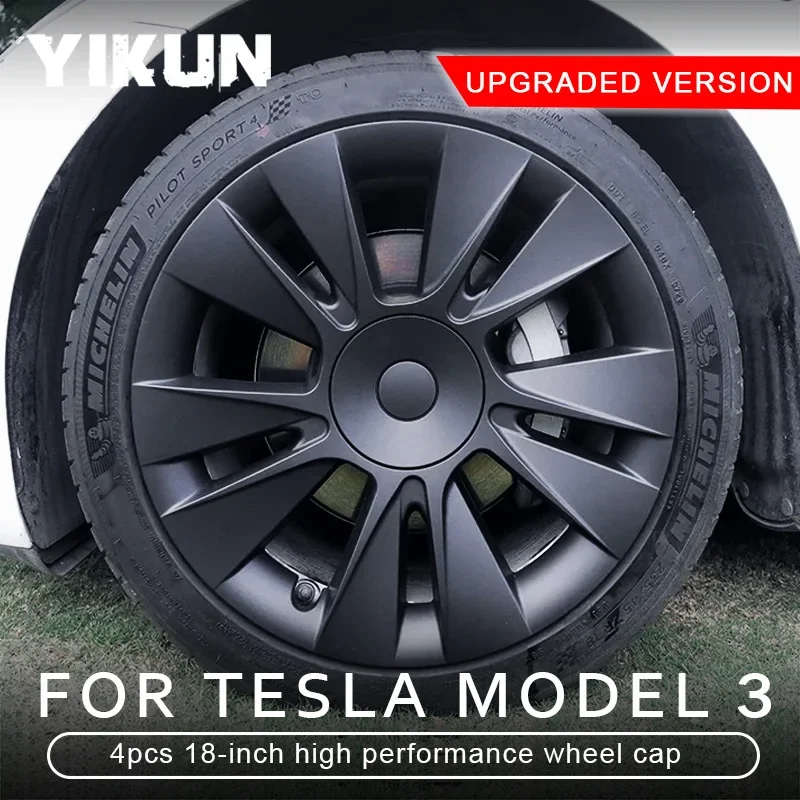 4PCS Hub Cap Performance Replacement Wheel Cap Automobile Hubcap Full Rim Cover 18-Inch Accessories for Tesla Model 3 2018-2023