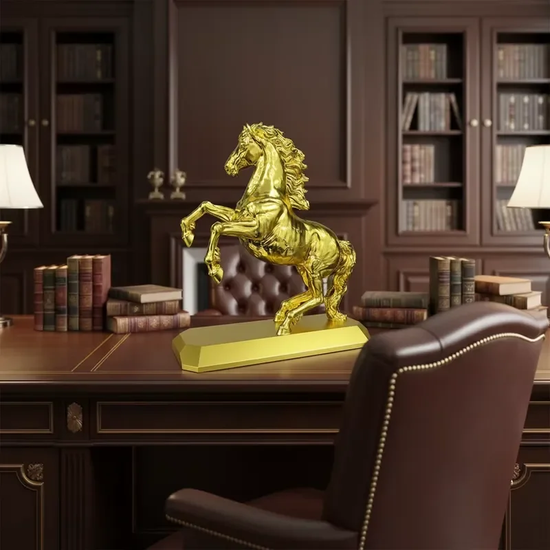 Engraved Metal Horse Gift Golden Fengshui Color Customized Office Living Room Decoration Gold Plated 5axis CNC