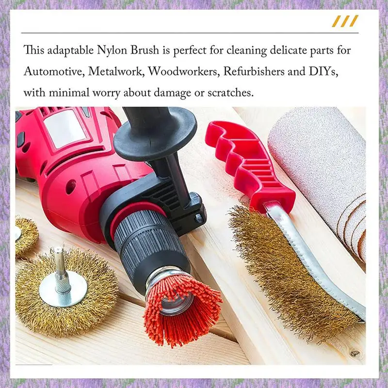 Juego de cepillos de copa y rueda de cepillo de alambre abrasivo de filamento de nailon de A63K-3 piezas con vástago de 1/4 de pulgada para eliminar óxido/corrosión/pintura