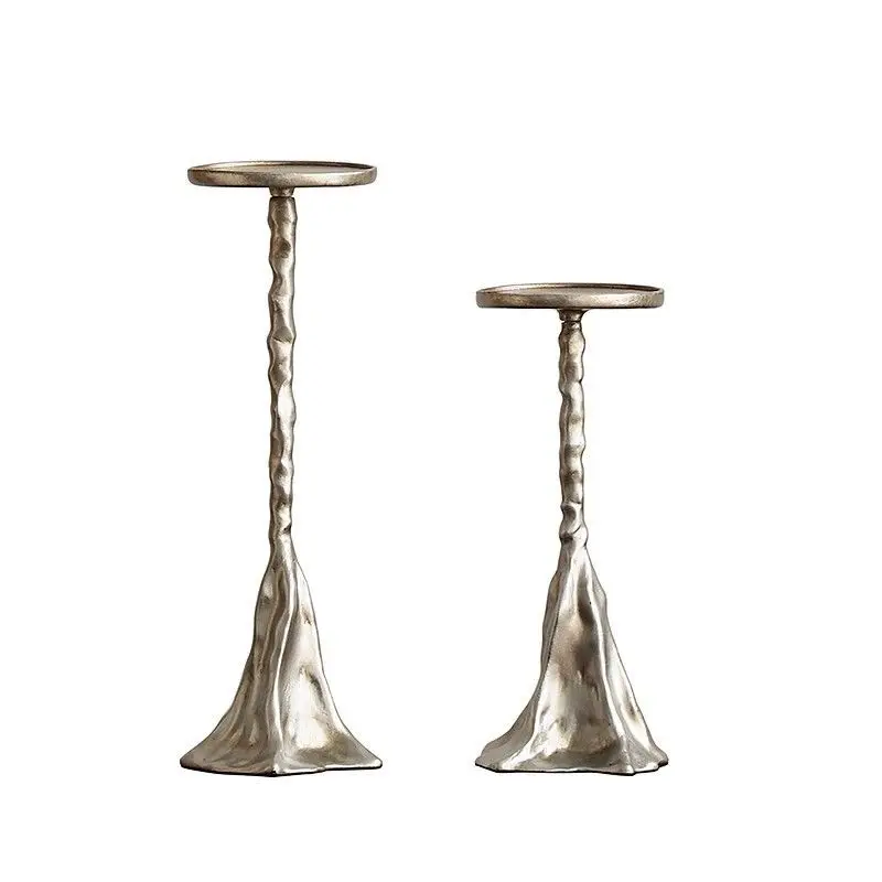 Retro Creative Imitation Metal Silver Black Candlestick Resin Accessories Home Livingroom Dinner Table Candle Holder Decoration