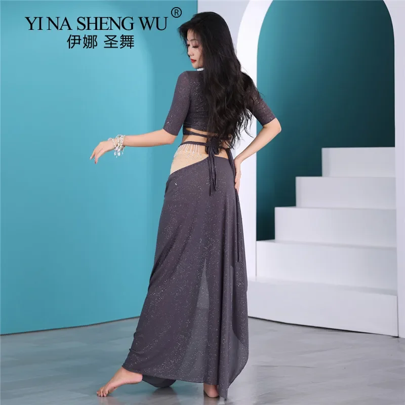 Belly Dance Top Women Elegant Training Suit Split Long Skirt Professional Performance Practice Outfit Adult