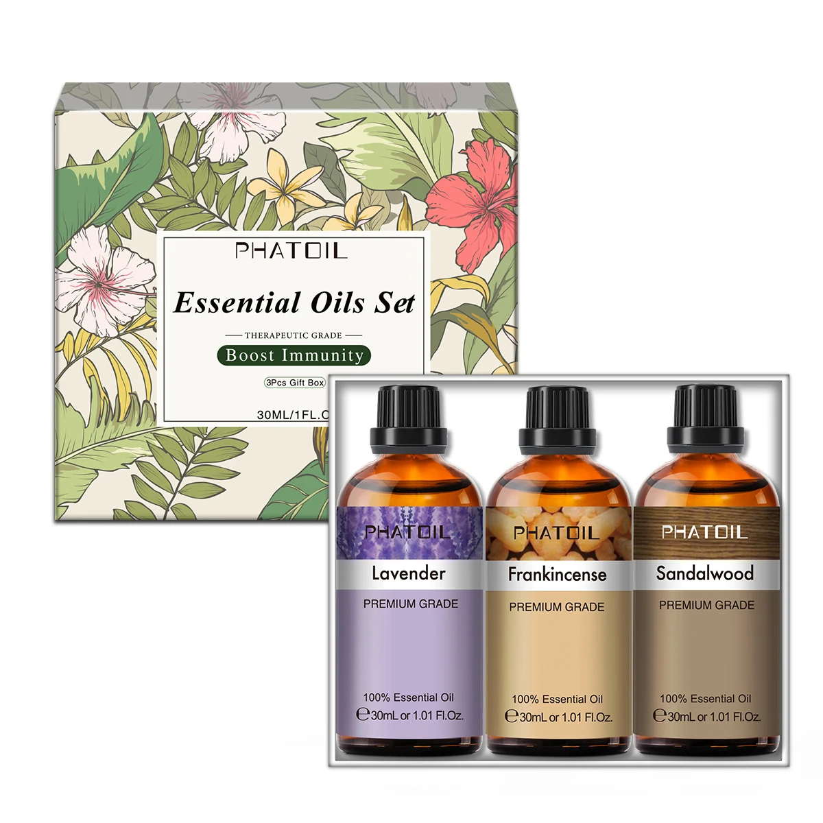 3pcs 30ML Set Pure Plant Natural Essential Oils Gift Box Kits Mint Lemon Lavender Sandalwood Frankincense Rosemary Eucalyptus