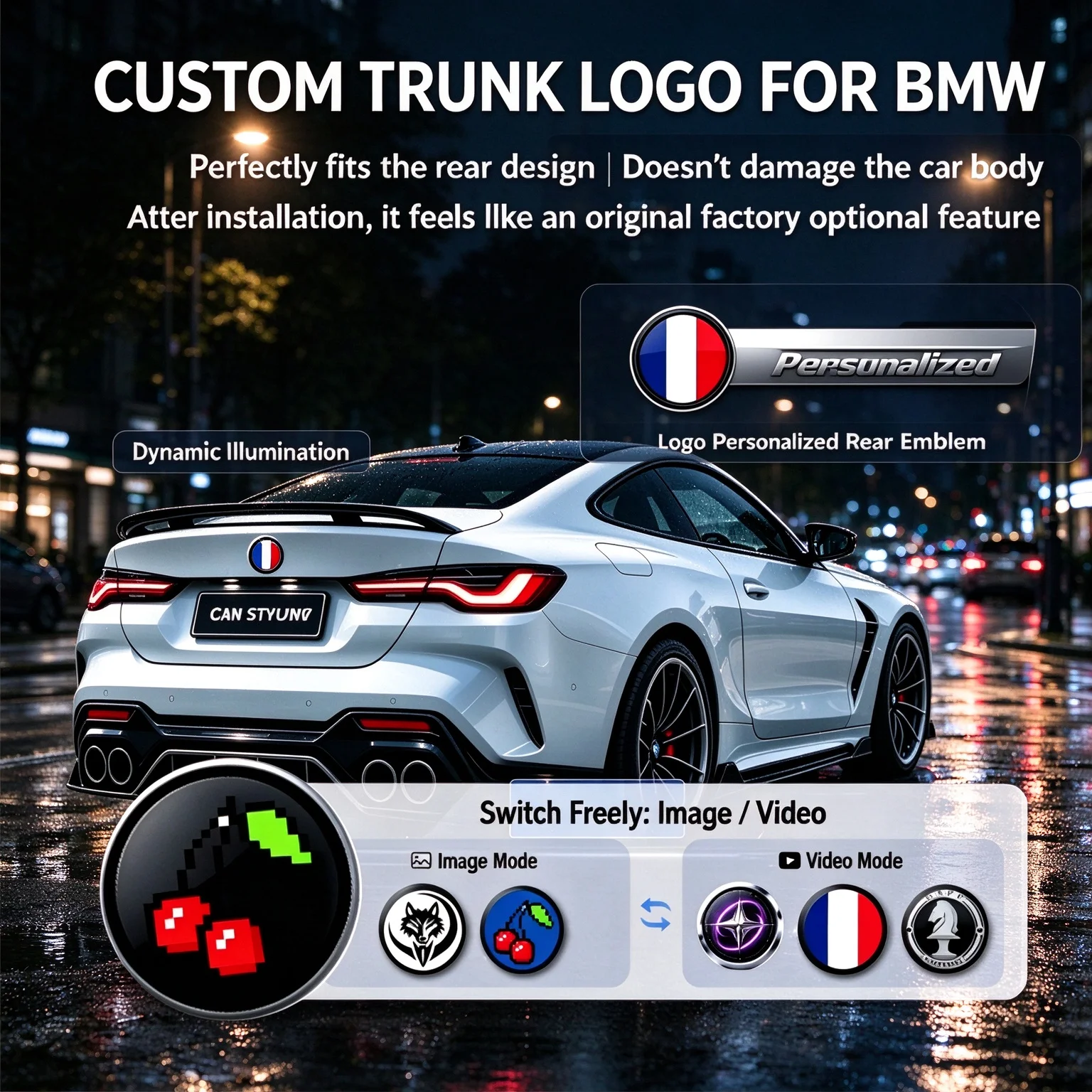 Auto parts, tools, car stickers. Ultra-thin high-definition LED waterproof dynamic vehicle logos that can be customized for BMW.