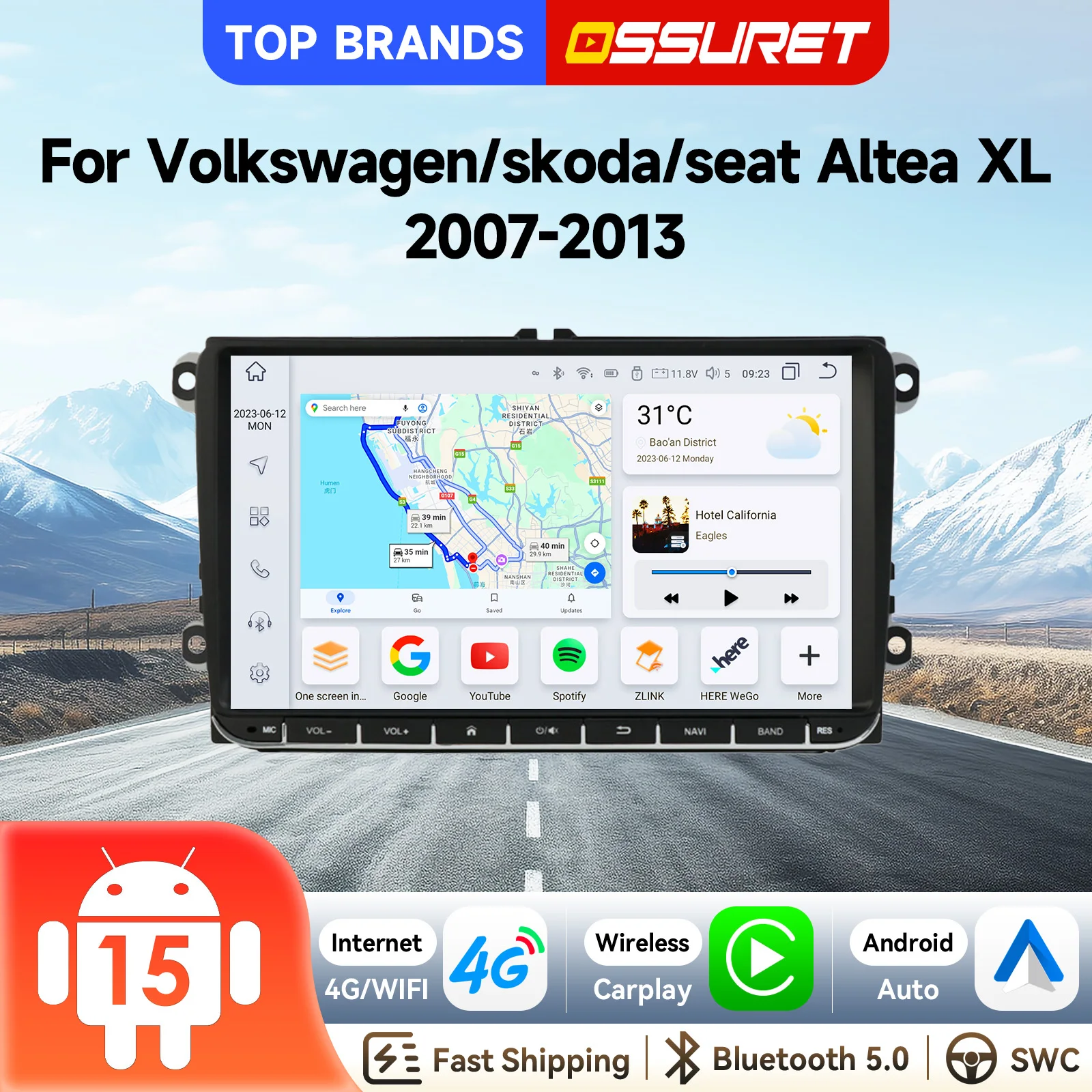 OSSURET Bestseller 9 Zoll Android 15 Autoradio für VW/PASSAT B6/TIGUAN/POLO/SCIROCCO/Octavia Autoradio GPS-Navigation 7862 Wireless Carplay Android Auto DSP Audio RDS WiFi 4G-LTE Bluetooth