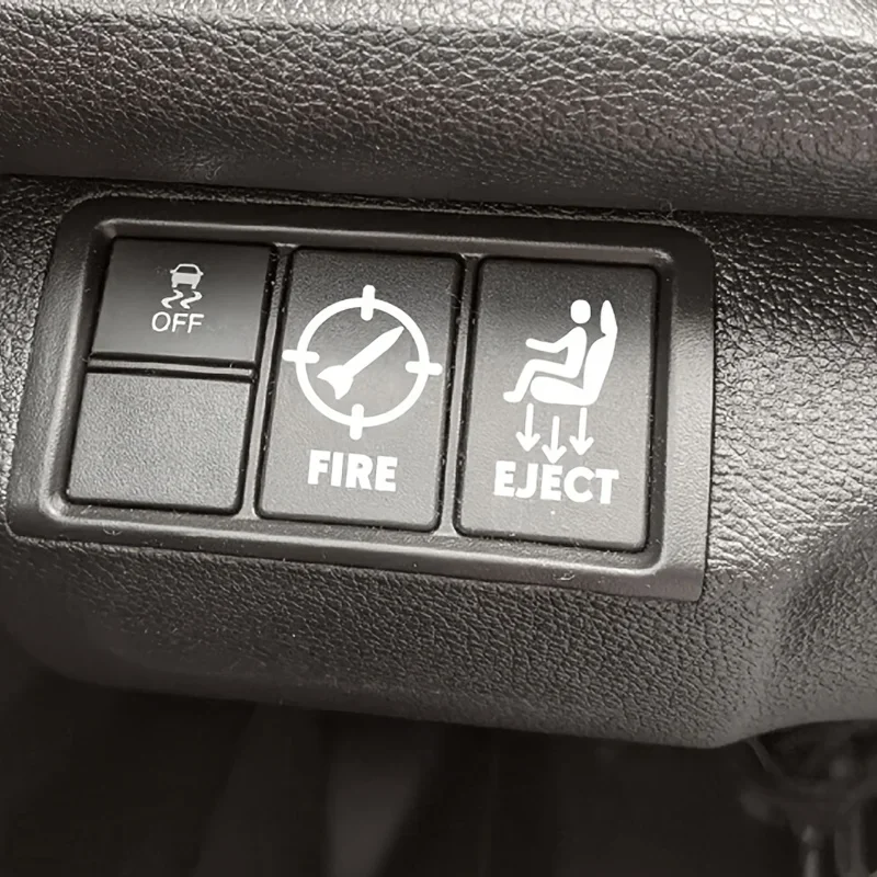2PCS Eject & Fire Fun Car Button Stickers Mini Vinyl Decals For Vehicle Dashboard Blank Control Switches Decor Accessories