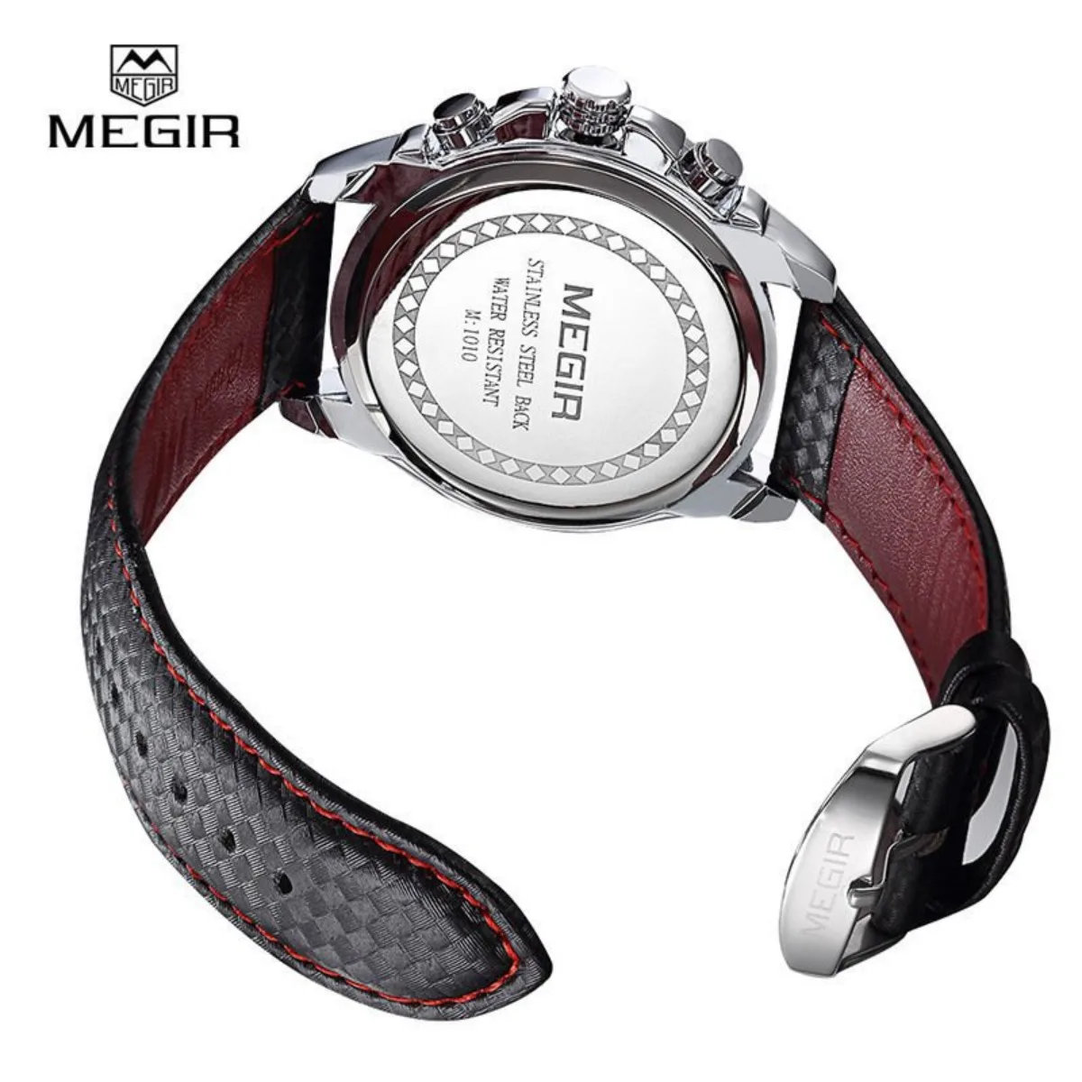 MEGIR Fashion Man's Quartz Analog Wristwatch Brand Waterproof Luxury Leather Watches for Men Casual Black Watch Male 1010