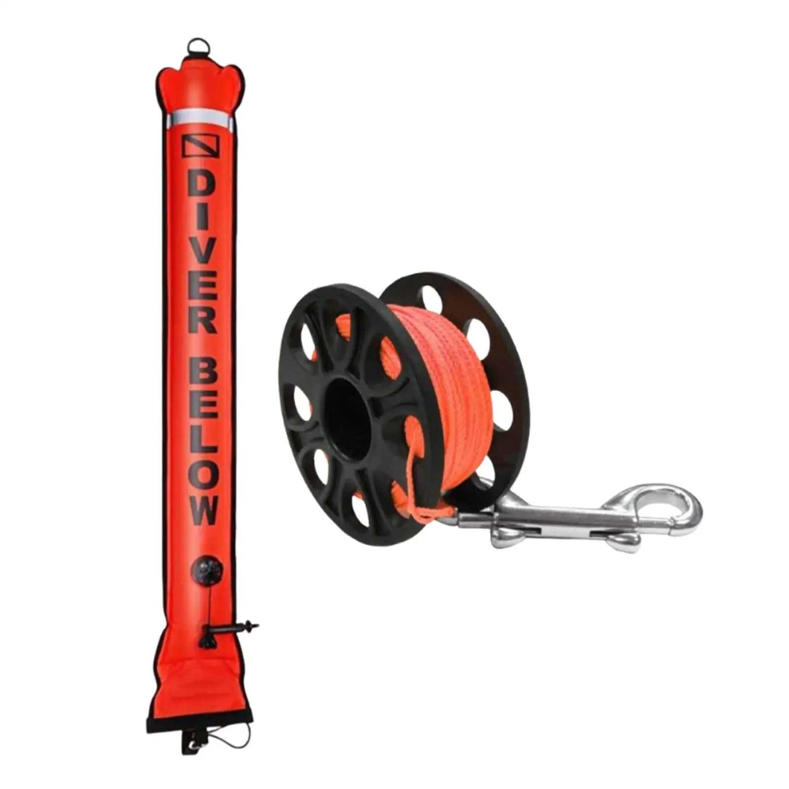 

Diving Surface Marker Buoy for Underwater Sports with Double Ended Bolt Clip Red Tube with 98ft Finger Spool Reel Smb Set