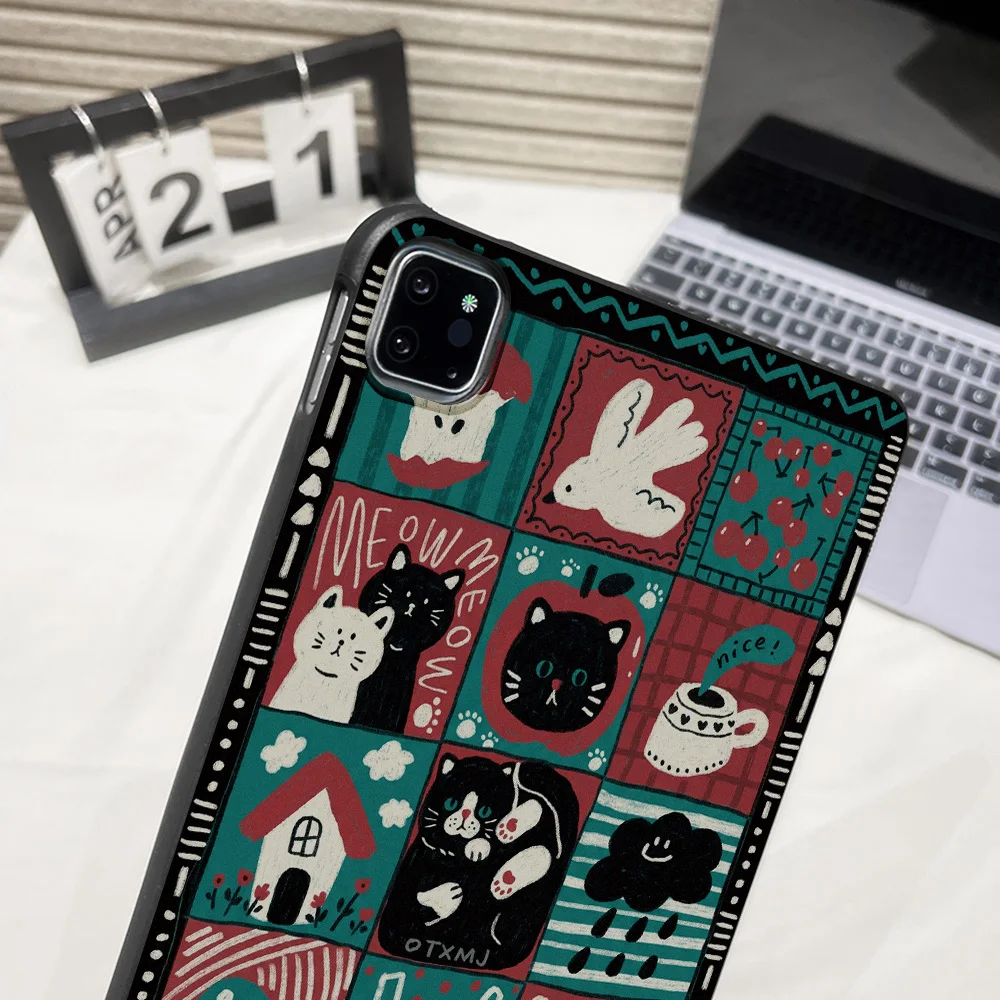 Matte Finish Tablet Case for Apple iPad Pro 9.7 10.5 12.9 13 Air 2 3 11 13 mini 4 5 6 7 Shell Vintage Collage Cat Playful Style