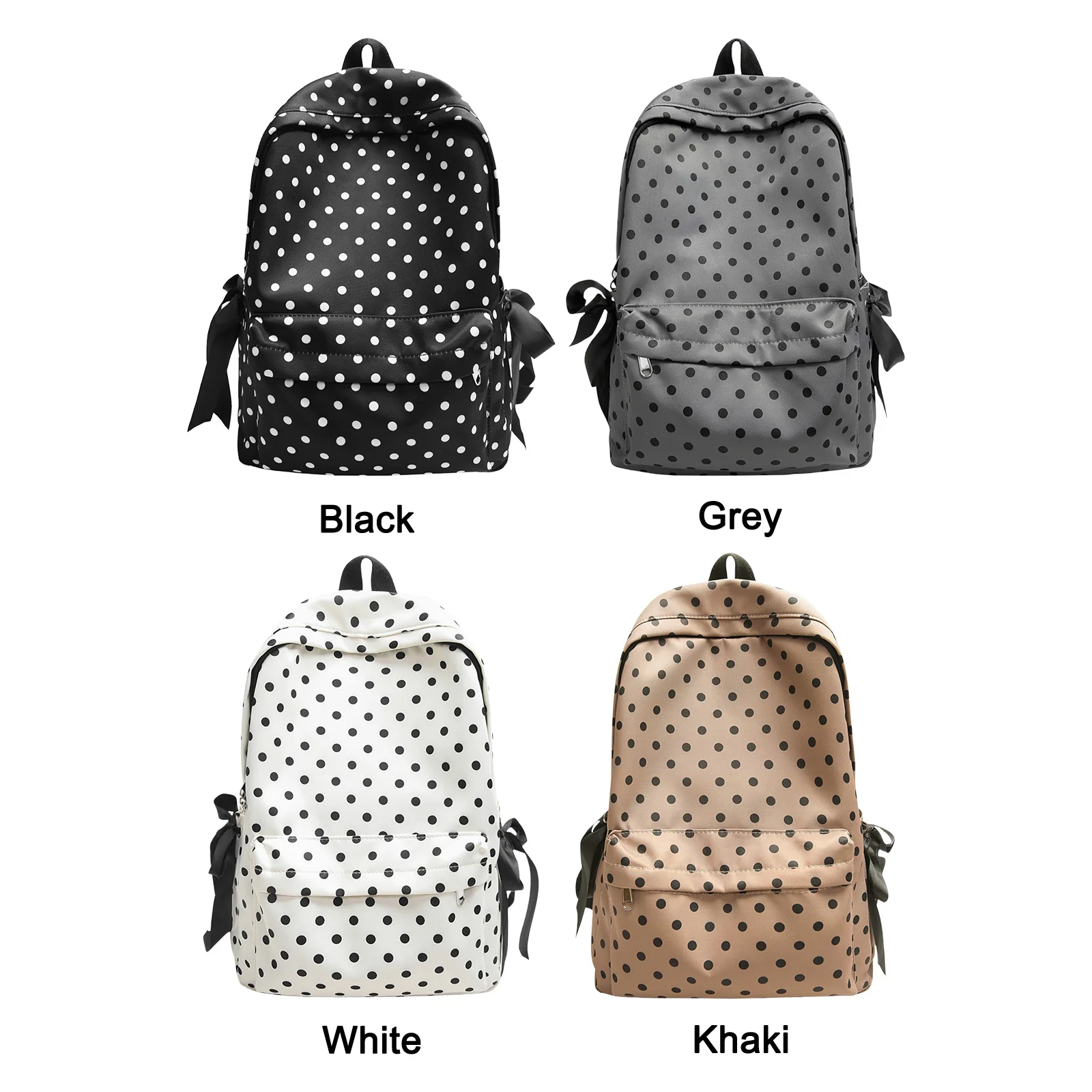 Cute Polka Dot Travel Daypack with Side Bows Aesthetic Backpack Bag for Girls Women Casual High- College