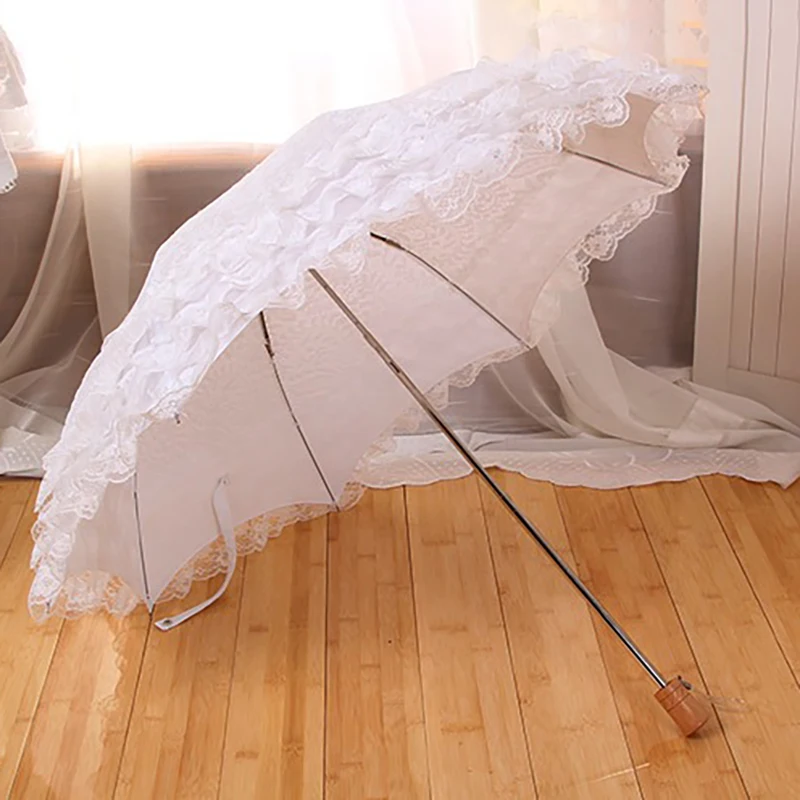 Double Layer Lace Umbrella UV Sun Protection Parasol Umbrella White Wedding Umbrellas Mini Folding Princess Umbrellas for Girls