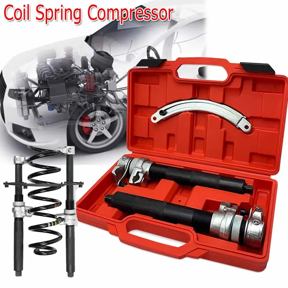 Car Vehicle Coil Spring Compressor Strut Suspension Clamp with Safety Bracket Kit Remover Installer Tool With Red Hard Case Set