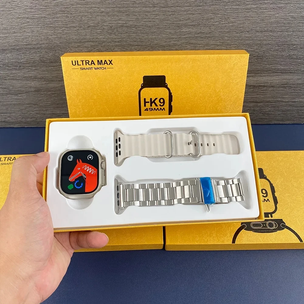 ساعة HK9 Ultra Max الذهبية الذكية الجديدة بلوتوث دعوة الرجال Smartwatch Ultra Series 9 Watch Ultra