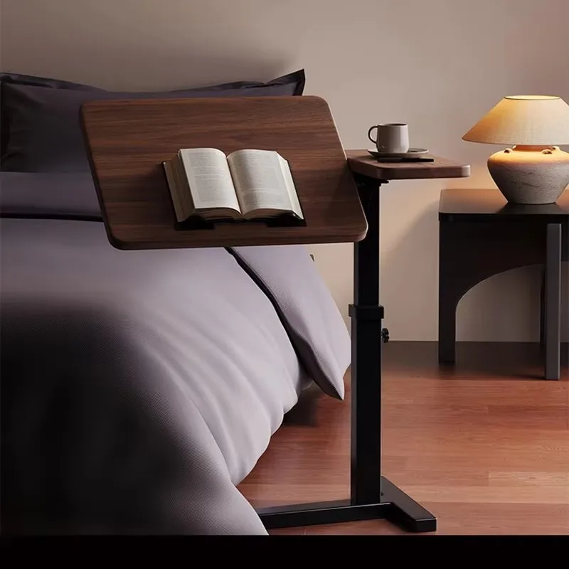 Foldable Rotatable Lift Side Table with Wheels, Portable Laptop Coffee Tea Table for Bed Living Room Sofa Side Home Furniture