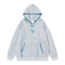 New design sense of Chinese plate buckle hooded sweatshirt autumn  pounds fat mm loose design sense of lace hoodie y2k ins emo