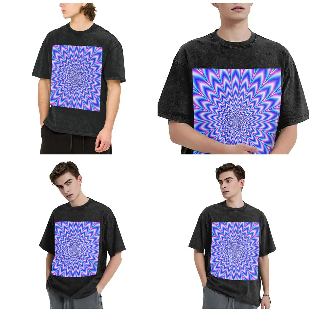 Streetwear T-Shirts Psychedelic Pulse In Blue And Pink Washed T Shirt Short Sleeve Hip Hop T-Shirt Tops Tees for Men Women