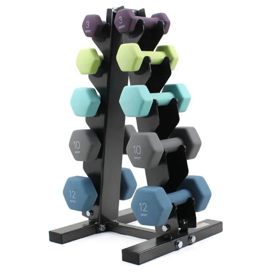 XPRT Neoprene Dumbbell Set with Rack - 5-Pair Weights for Home Gym in Multiple Colors Durable Neoprene Coating Compact Storage