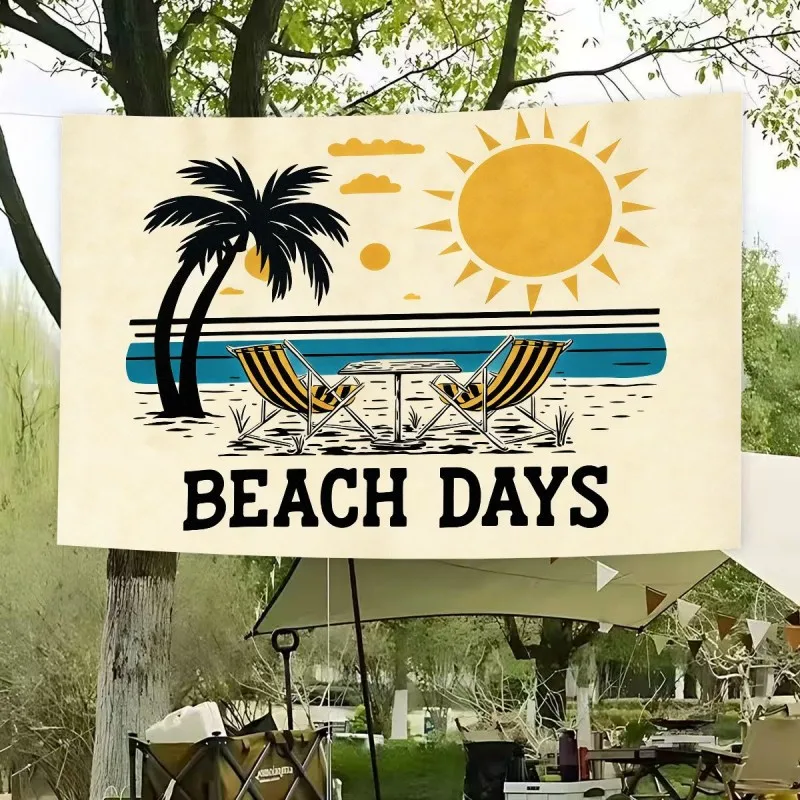 VIKAMA Beach Days Tapestry Vintage Seaside Palm Sun Graphic Wall Hanging Aesthetic Decor Bedroom Dorm Beach Room