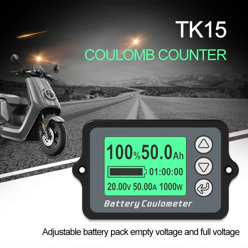 TK15 Coulomb Meter 80V 50A 100A 350A Vehicle Battery Capacity Tester Battery Coulometer for E-bike/Balance Car/Cleaning Machine