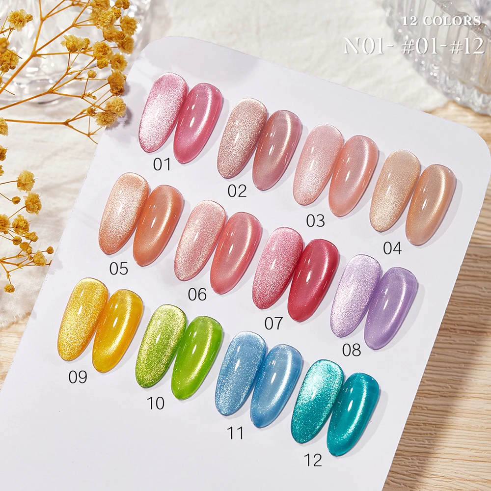 Vendeeni 12 Colors/Set Crystal Cat Eye Gel Nail Polish Semi Permanent Rainbow Candy Magnetic UV LED Gel Varnish With Display