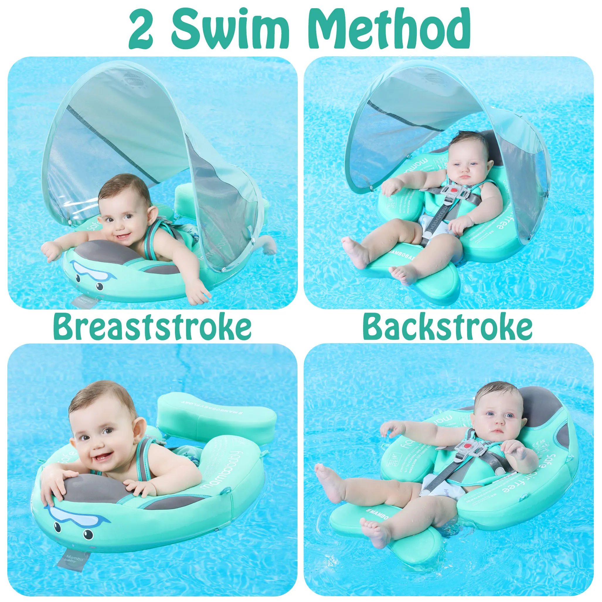 Mambobaby Add Tail Newest Baby Float with Sun Canopy Non-Inflatable Swimming Float