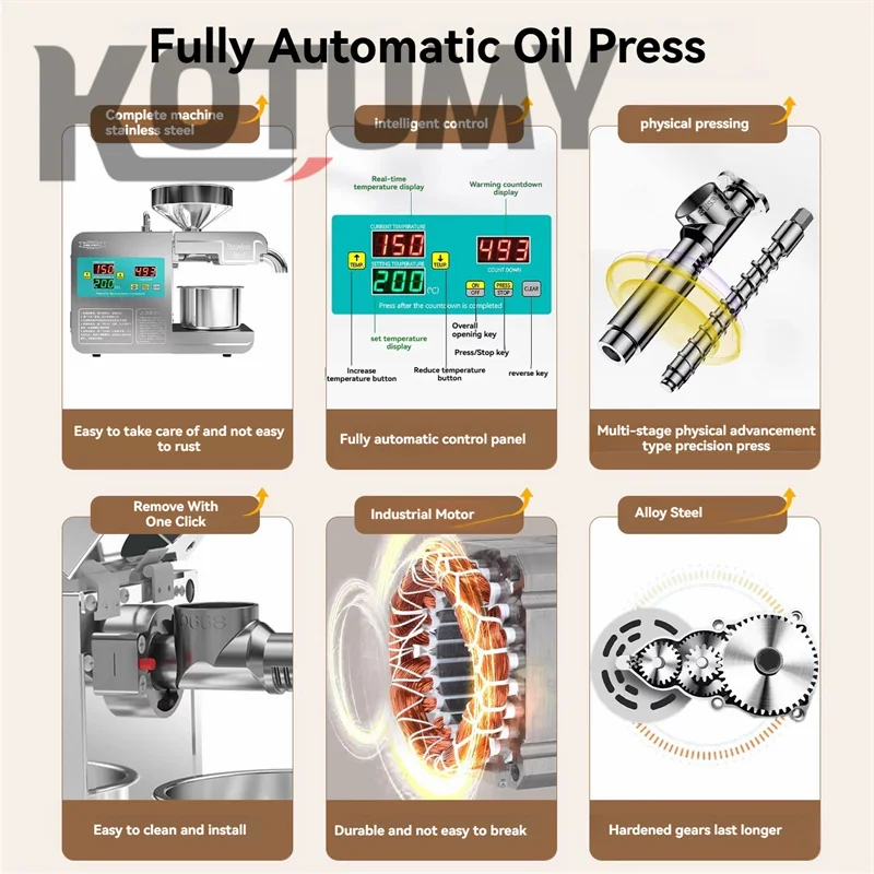 

M37 Oil Residue Peanut Intelligent Oil Press 820W Fully Automatic Oil Press Electric Stainless Steel Oil Press