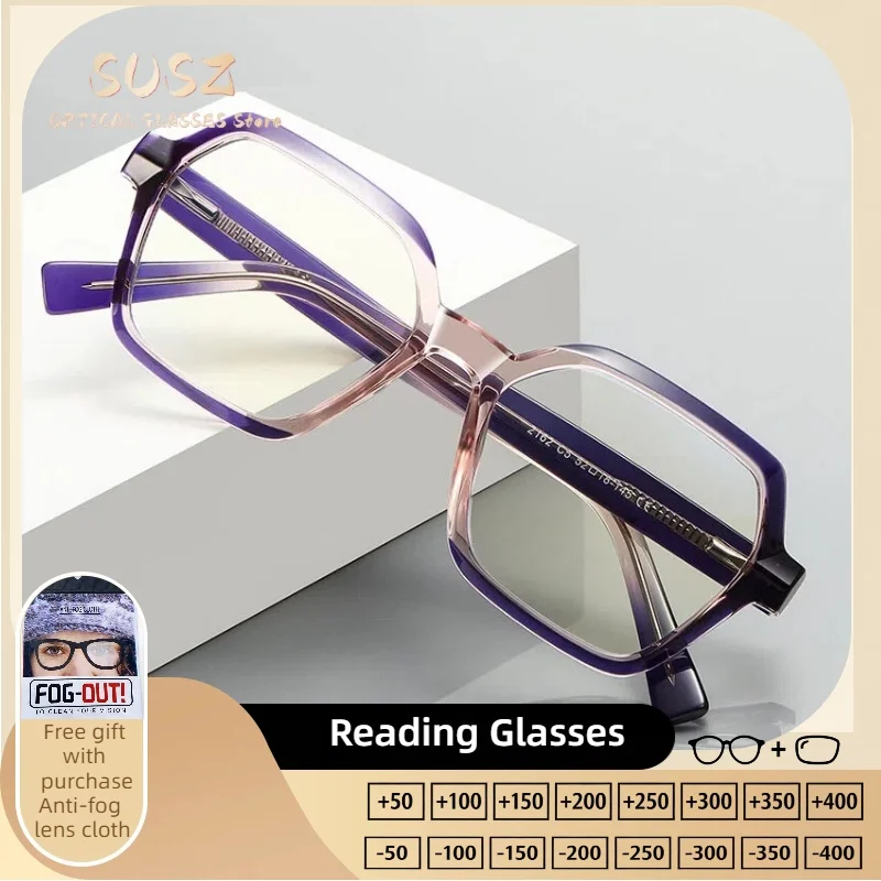 

SUSZ Trendy Colorful Rectangular Women Reading Glasses Blue Light Blocking Myopia Customized Progressive Prescription Glasses