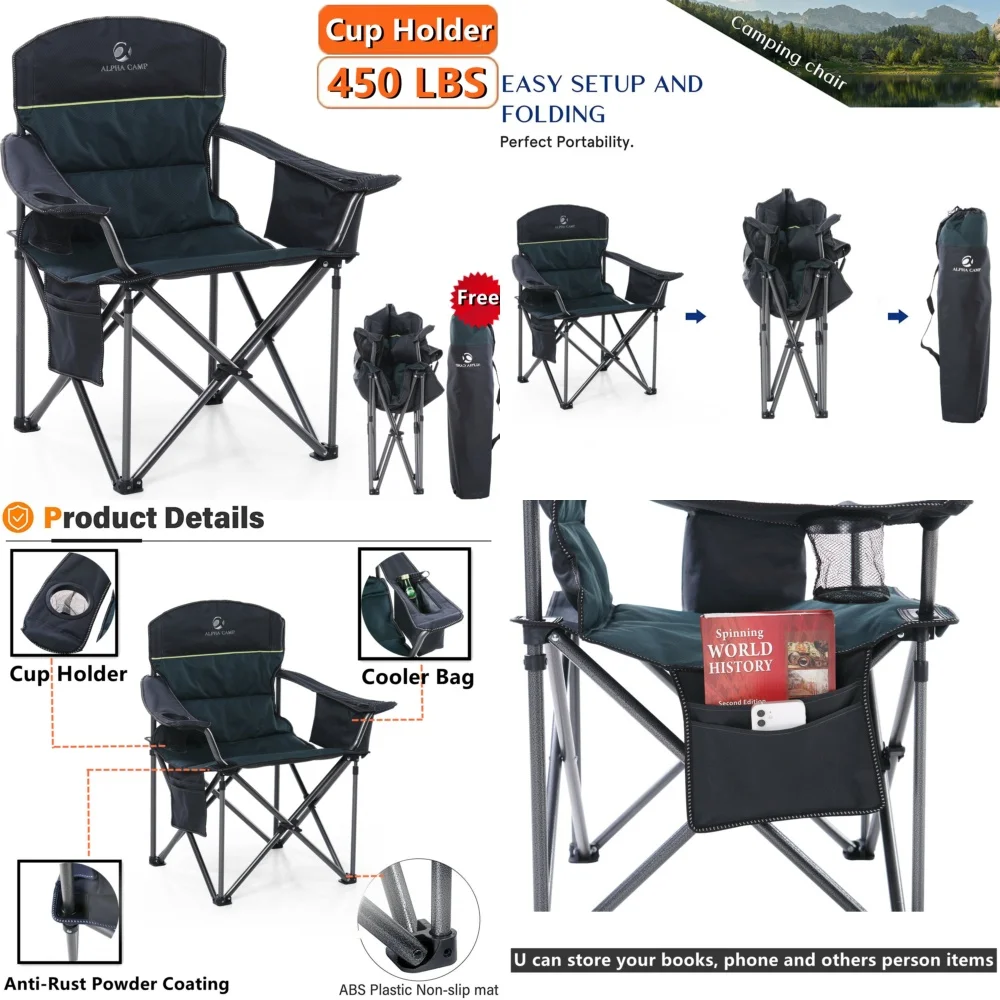 

camping chairHeavy Duty Oversize Camping Chair Foldable Outdoor Chair with Cup Holder for Hiking Beach Travel Lightweight