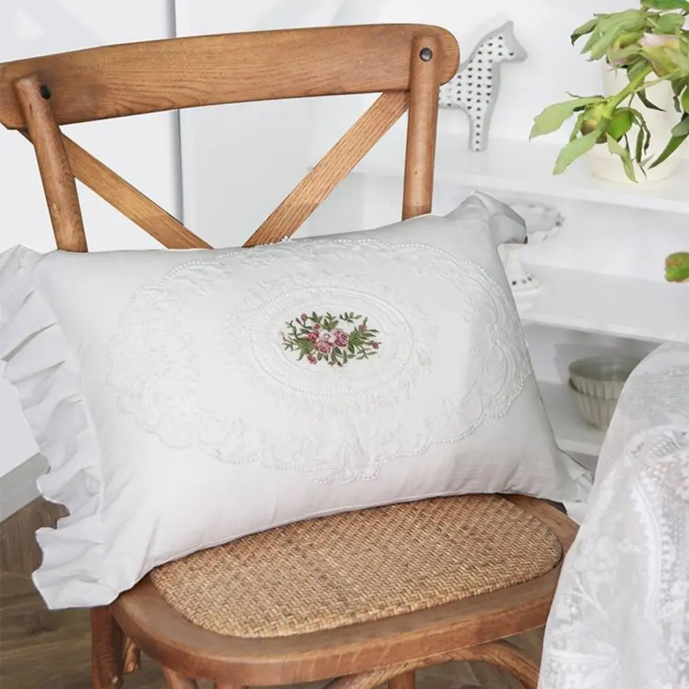 BUYNOW 1PC Flower Embroidered Lace Pillowcase Idyllic Living Room Sofa Cushion Cover Home Bedroom Saddle Decor Cojines Para Sala