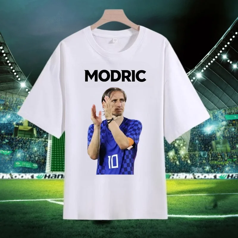 Luka Modrić Commemorative T-shirt Retro Fashion Printed Men's Top Family and Child Wear Black and White Kids Clothes