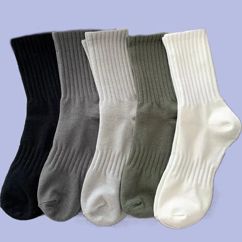 5/10 Pairs Autumn Winter Male Breathable Solid Color Sport Long Middle Tube Casual Socks New Men Black White Warm Socks