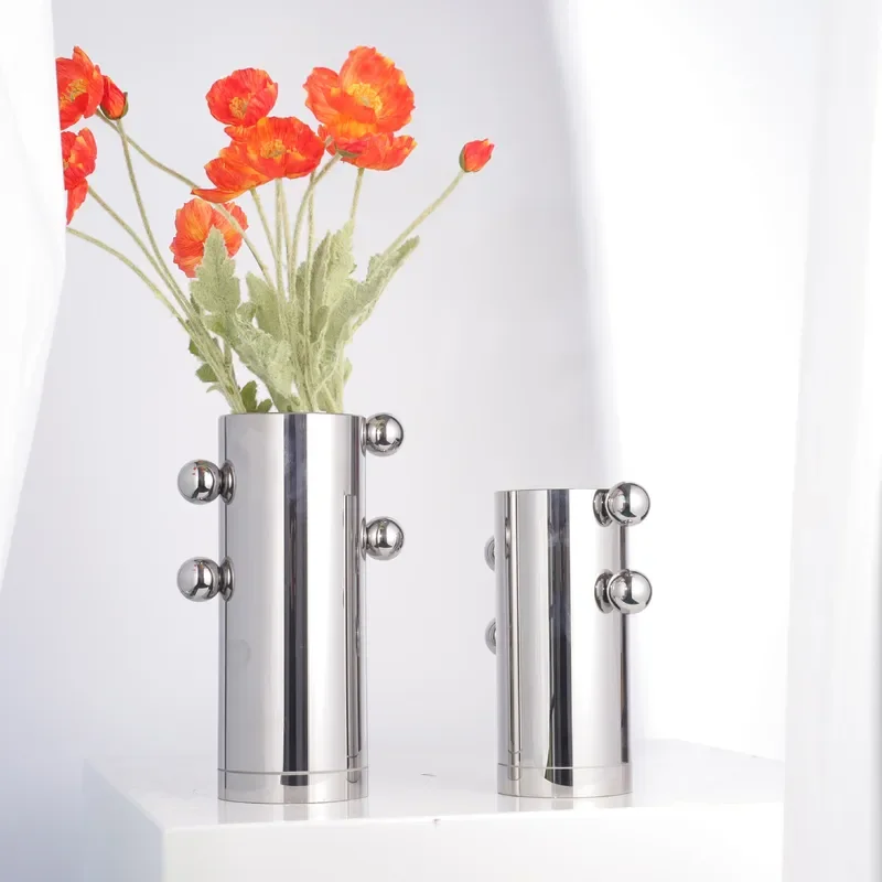 Modern Minimalist Glass Crystal Vase for Dried Flowers Luxury Home Decor Barrel Shaped Ornament for Living Room Table