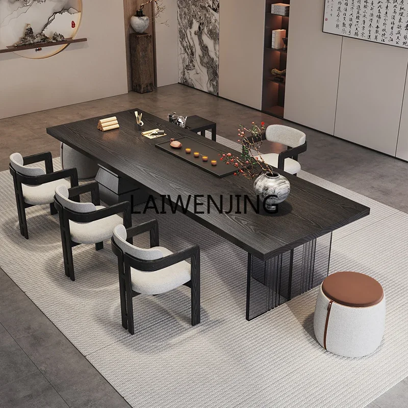 MJY solid wood table and chair combination carbonized table zen tea desk dual-purpose