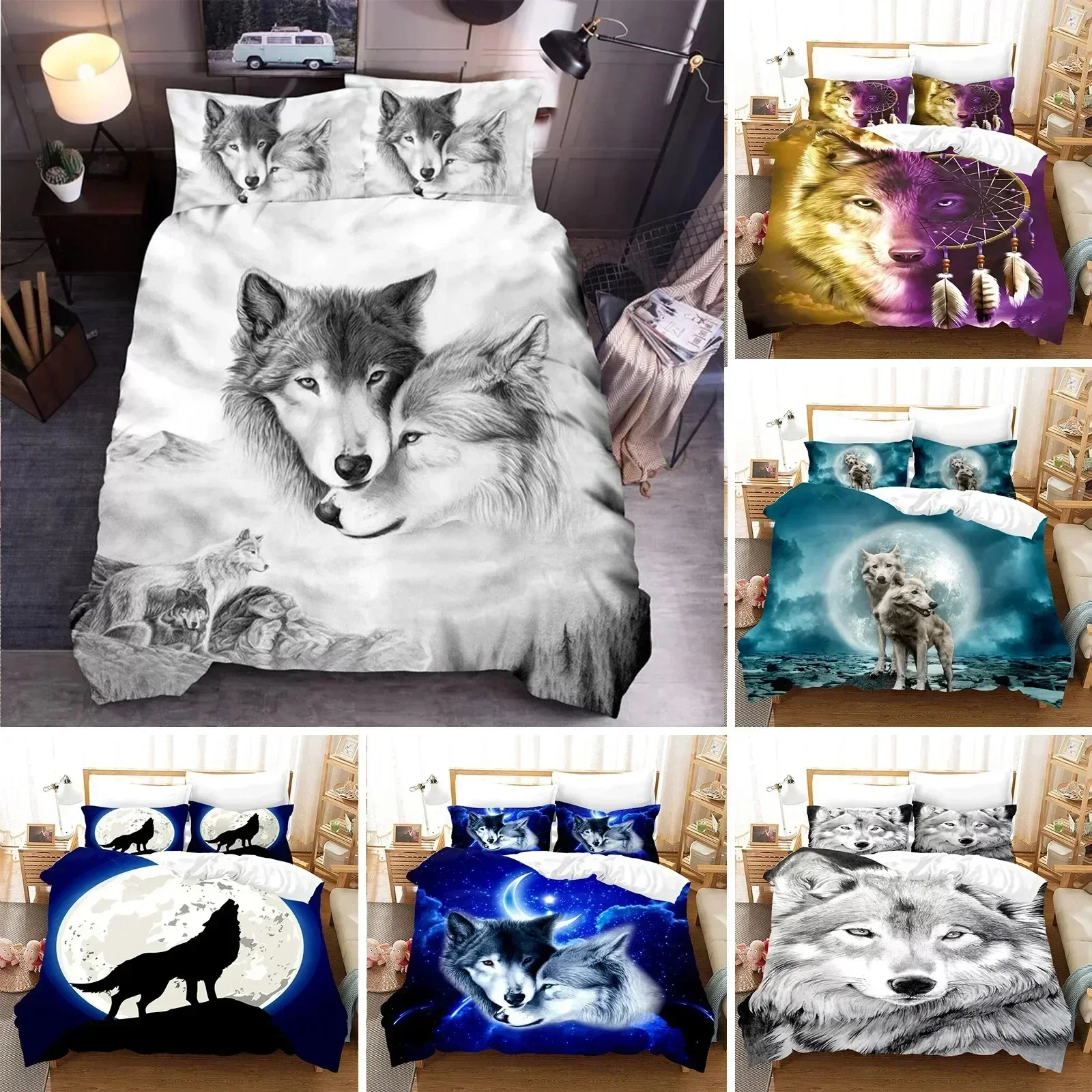Wolf Cute Animal Bedding Set 3D Printing Kids Adult Luxury Gift Polyester Duvet Cover Home Textiles Single Full King Twin Size