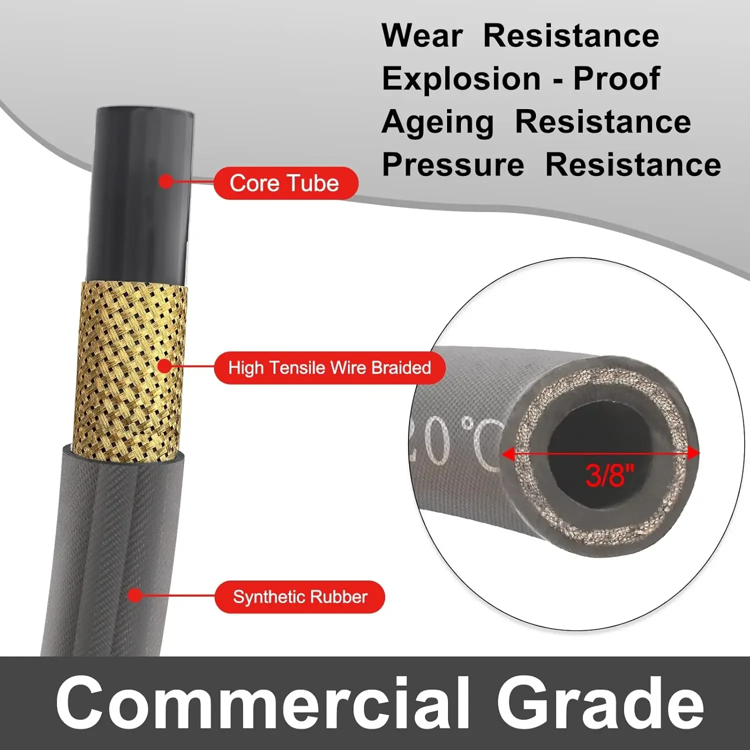 

XMSJ.3/8'' Pressure Washer Hose 100 FT, Hot and Cold Water Power Washer Hose Max 248°F, Commercial Industrial Grade Steel Wire