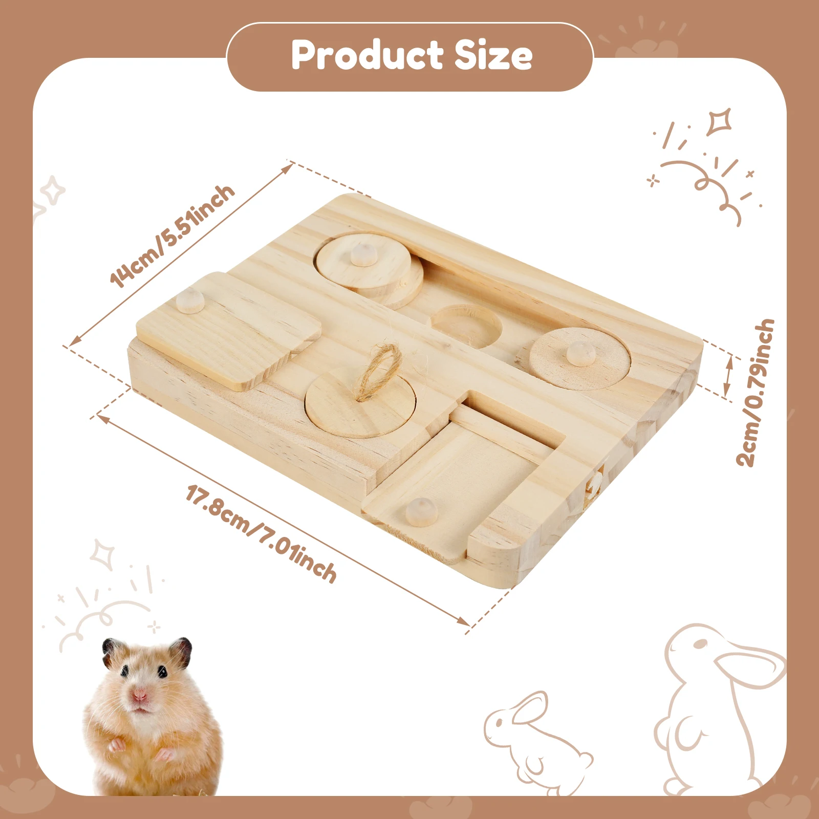 Wooden Guinea Pig Foraging Toy Treat Dispenser Toy with 6 Food Holes Interactive Hamsters Foraging Toy Pet Accessory for Rabbits