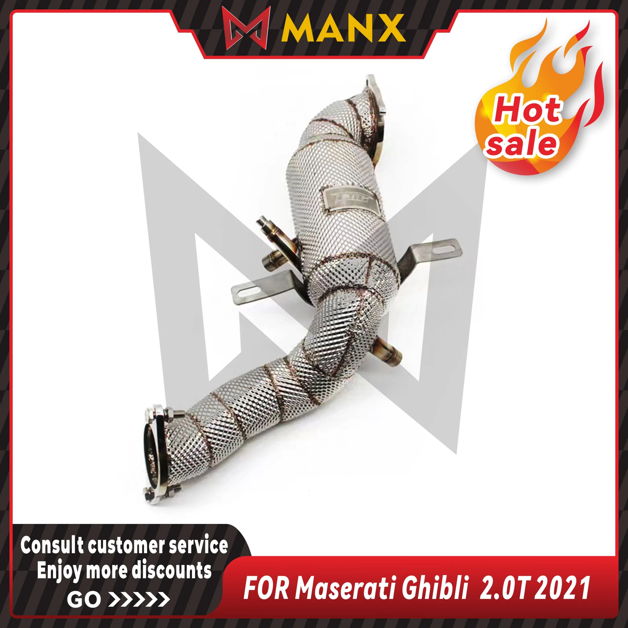 MANX Car Exhaust system for Maserati Ghibli  2.0T 2021 Catalyzed Downpipe Catless Downpipe Stainless steels exhaust pipe