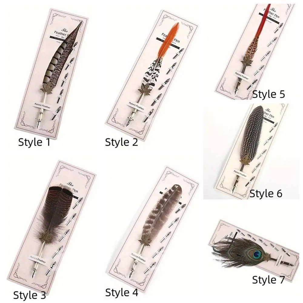 ยุโรป Vintage นกยูง Feather ปากกาจุ่มน้ํา Fountain ปากกาลายเซ็นหมึกปากกาธุรกิจ 5 Nibs Feather Dip ปากกา