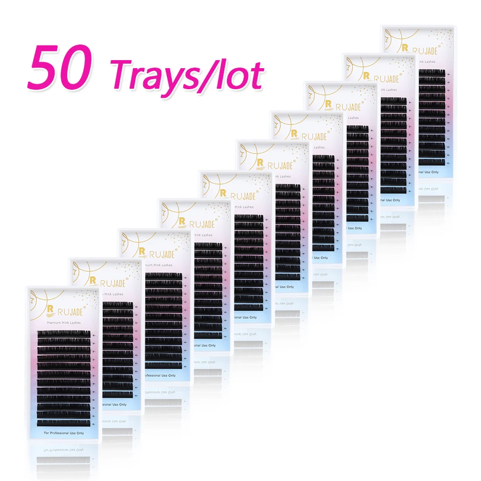 

RUJADE 50 Trays Wholesale Price Classic Individual Eyelash Extensions Soft Thin Tip Russian Volume Lashes Fluffy Maquiagem Cilio