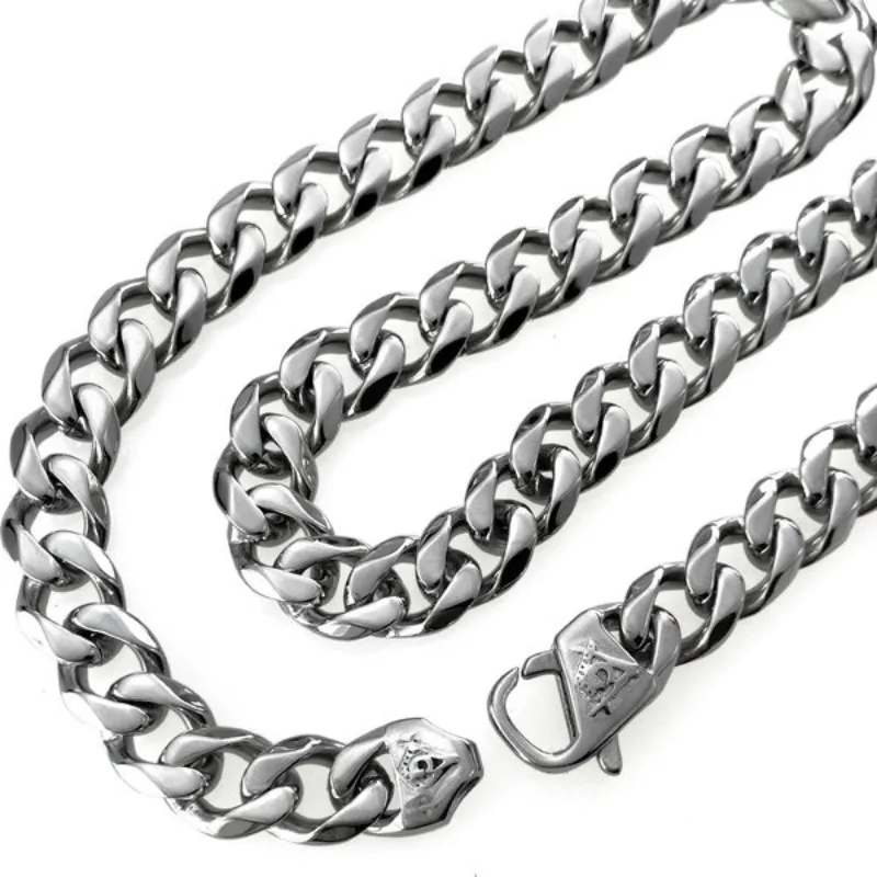 

Freemasonry Masonic Mason Chain Mens All Polished 316L Stainless Steel Necklace Length 50-90cm Width 11mm