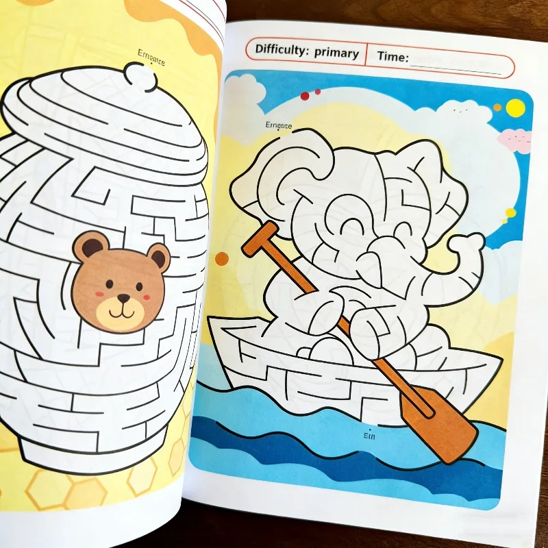 Children's Fun Drawing Book Maze Game 48 Color Pages Cute Animal Theme Fun Interactive Game Drawing Book