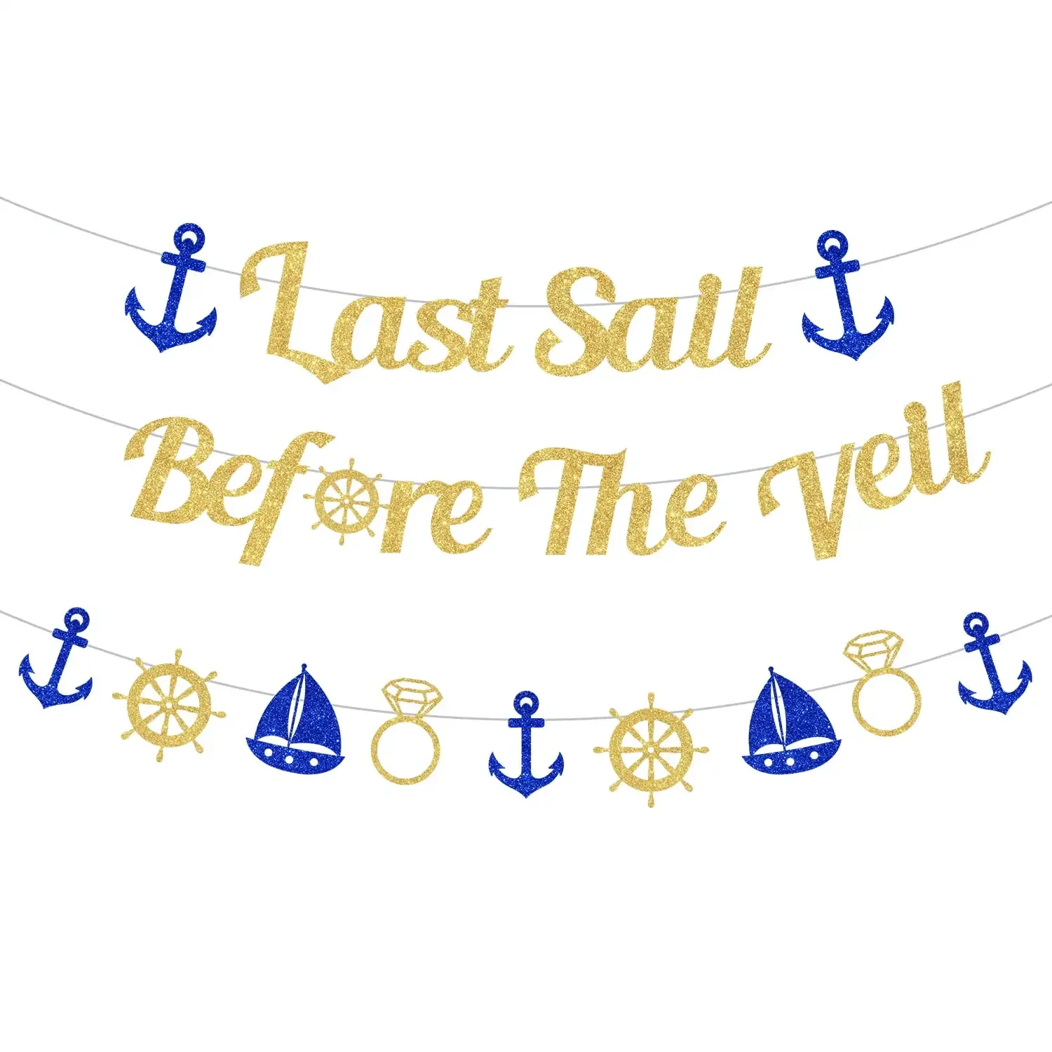 Kreatwow Last Sail Before The Veil Gold Glitter Banner for Nautical Sailor Theme Bachelorette Party decor